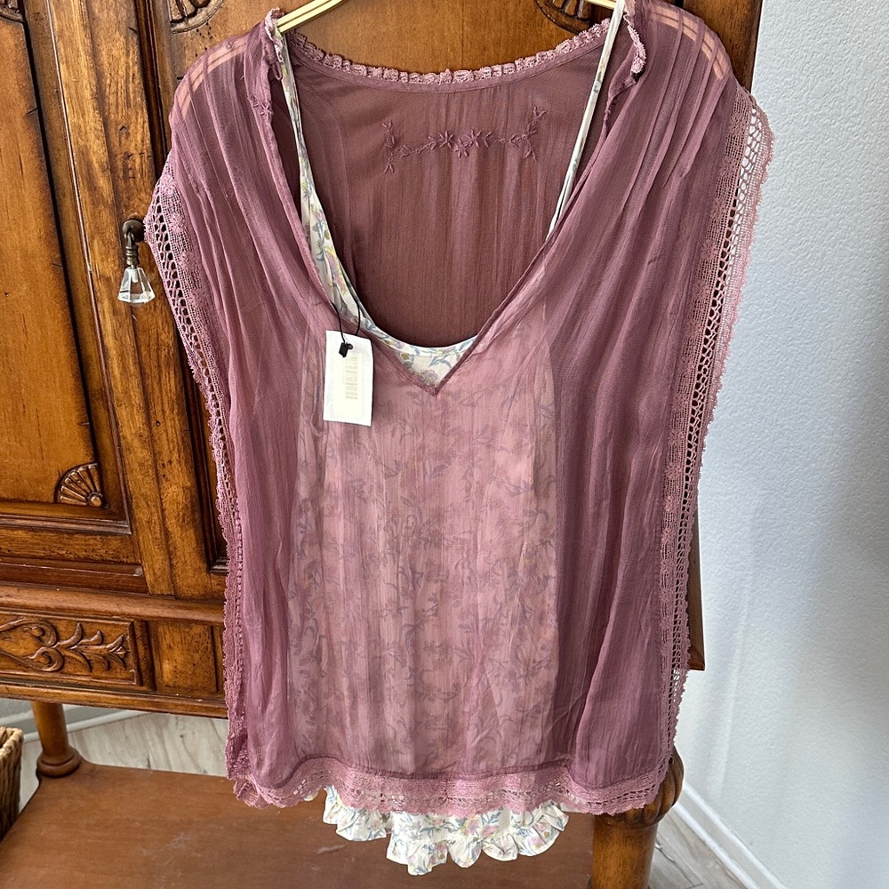 NWT FREE PEOPLE ROMPER WITH SHEER PURPLE  OVERLAY AND FLORAL ROMPER